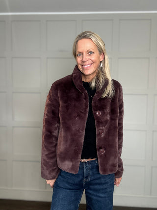 Vie Super Soft Faux Fur Jacket by Rino & Pelle - Birch, Chocolate Bean