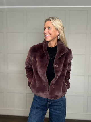 Vie Super Soft Faux Fur Jacket by Rino & Pelle - Birch, Chocolate Bean