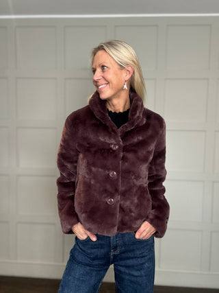 Vie Super Soft Faux Fur Jacket by Rino & Pelle - Birch, Chocolate Bean