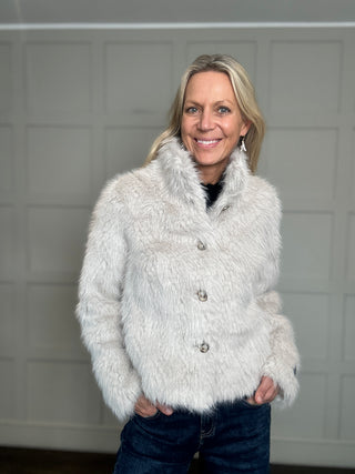 Vie Super Soft Faux Fur Jacket by Rino & Pelle - Birch, Chocolate Bean