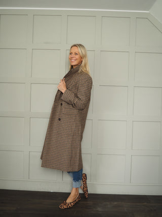 Carole Classic Tweed Double Breasted Overcoat - Black/Chocolate/Oatmeal