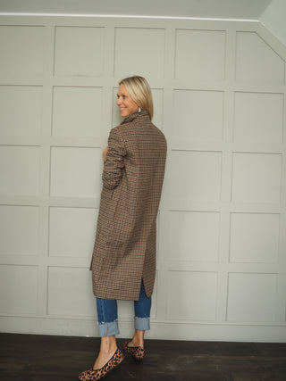 Carole Classic Tweed Double Breasted Overcoat - Black/Chocolate/Oatmeal