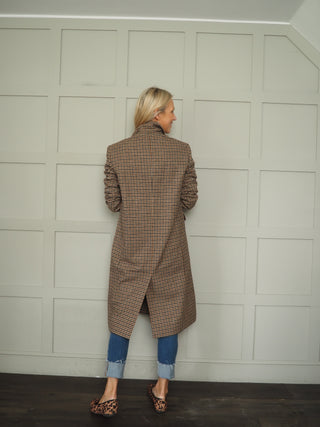 Carole Classic Tweed Double Breasted Overcoat - Black/Chocolate/Oatmeal