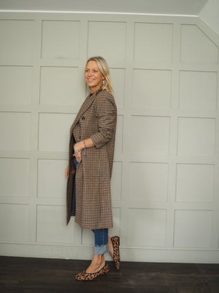 Carole Classic Tweed Double Breasted Overcoat - Black/Chocolate/Oatmeal