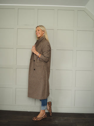 Carole Classic Tweed Double Breasted Overcoat - Black/Chocolate/Oatmeal