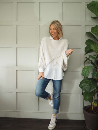 Gomez Batwing Sleeve Crossover Jumper - Black, Ecru