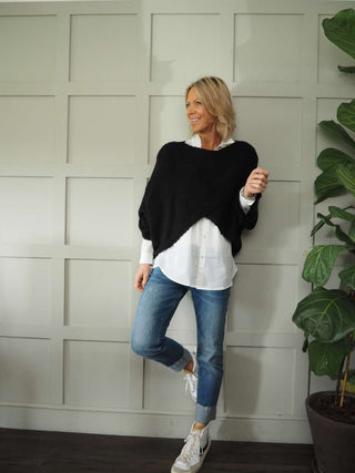 Gomez Batwing Sleeve Crossover Jumper - Black, Ecru
