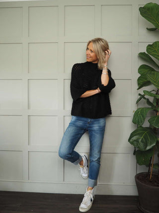 Kaka Turtle Neck Chunky Knit Jumper - Black and Mole