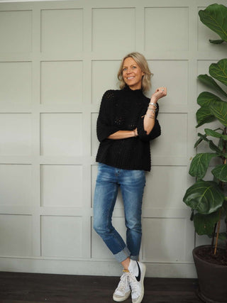 Kaka Turtle Neck Chunky Knit Jumper - Black and Mole