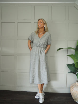Reims Gingham Dress - Navy Blue, Sage Green, Sky Blue