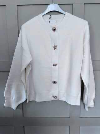 Docking Long Sleeve Cardigan with Coastal Popper Fastenings - Off White