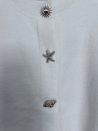 Docking Long Sleeve Cardigan with Coastal Popper Fastenings - Off White