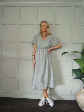 Reims Gingham Dress - Navy Blue, Sage Green, Sky Blue