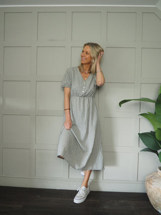 Reims Gingham Dress - Navy Blue, Sage Green, Sky Blue