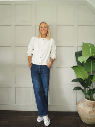 Docking Long Sleeve Cardigan with Coastal Popper Fastenings - Off White