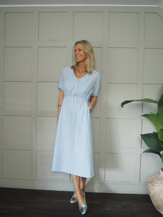 Reims Gingham Dress - Navy Blue, Sage Green, Sky Blue