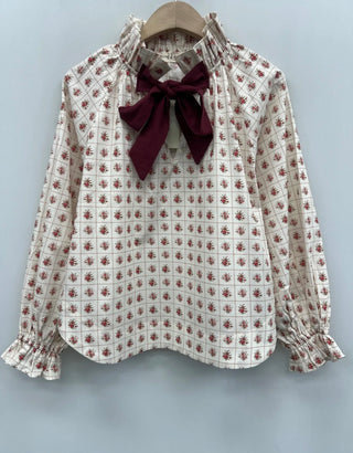 Battersea Blouse with Bow - Burgundy/Off White