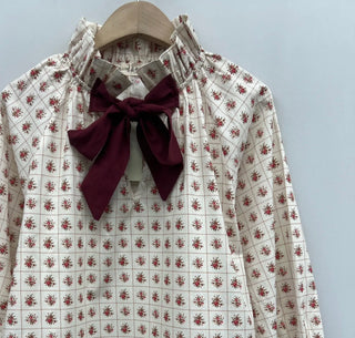 Battersea Blouse with Bow - Burgundy/Off White