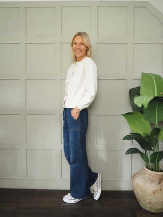 Docking Long Sleeve Cardigan with Coastal Popper Fastenings - Off White