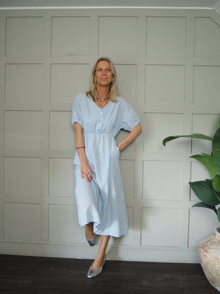 Reims Gingham Dress - Navy Blue, Sage Green, Sky Blue