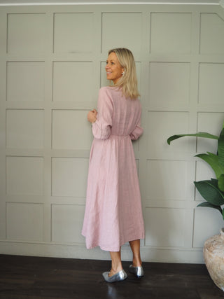 Mia Linen Dress - Navy Blue, Pink, Sky Blue