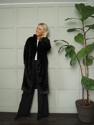 Bycalino Faux Fur Coat with Popper Fastening by BYoung - Black