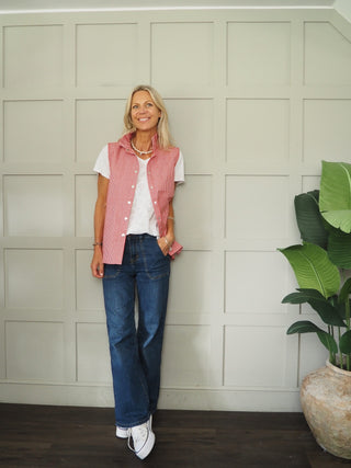 Toni Sleeveless Denim Shirt - Pink/White, Red/White Stripe