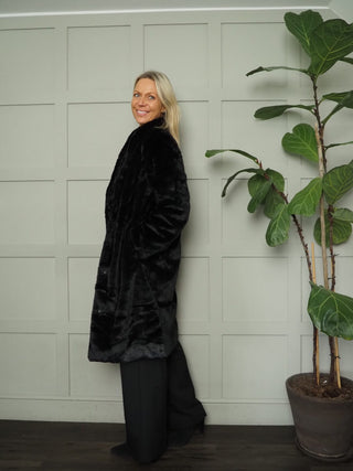 Bycalino Faux Fur Coat with Popper Fastening by BYoung - Black