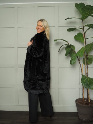 Bycalino Faux Fur Coat with Popper Fastening by BYoung - Black