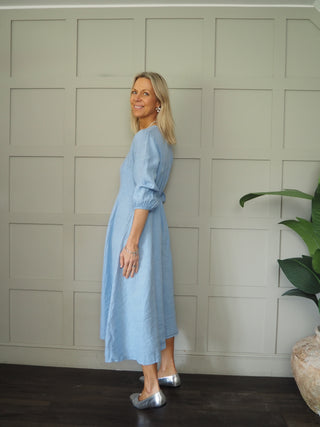 Mia Linen Dress - Navy Blue, Pink, Sky Blue