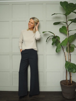 Bambino Herringbone Wide Leg Stretch Trousers by Humility- Charcoal Grey