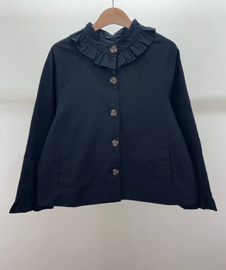 Sarah Jacket with Ruffle Collar and Cuffs - Camel, Navy