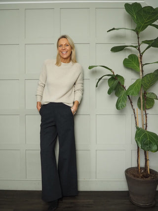 Bambino Herringbone Wide Leg Stretch Trousers by Humility- Charcoal Grey