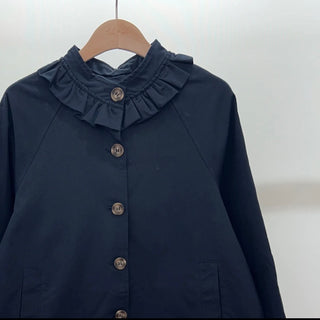 Sarah Jacket with Ruffle Collar and Cuffs - Camel, Navy