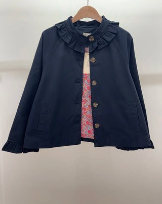 Sarah Jacket with Ruffle Collar and Cuffs - Camel, Navy