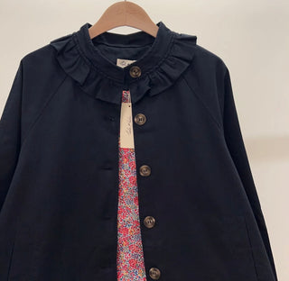 Sarah Jacket with Ruffle Collar and Cuffs - Camel, Navy