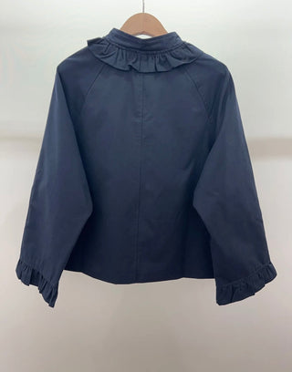 Sarah Jacket with Ruffle Collar and Cuffs - Camel, Navy