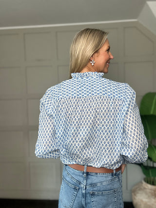 Olbia Blouse with Ruffle Collar by Luella - Blue/White, Blue/Pink, Neon Orange/Pink