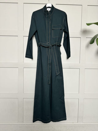 Ady Cotton Wide Leg Jumpsuit with Belt by Frnch - Forest Green