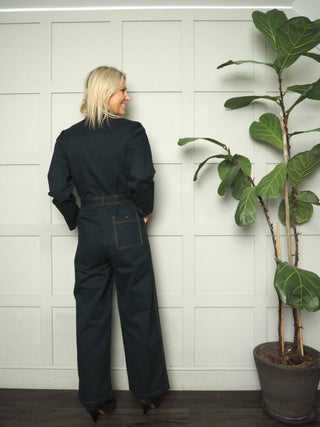 Ady Cotton Wide Leg Jumpsuit with Belt by Frnch - Forest Green