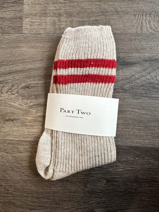 Dorin Wool and Cashmere Mix Socks by Part Two - Grey, Grey/Ecru Stripe, Oatmeal, Oatmeal/Red Stripe