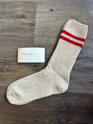 Dorin Wool and Cashmere Mix Socks by Part Two - Grey, Grey/Ecru Stripe, Oatmeal, Oatmeal/Red Stripe