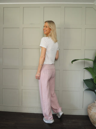 Ola Wide Leg, Linen Trousers with Front Pockets &amp; Trim Detail - 9 Colours