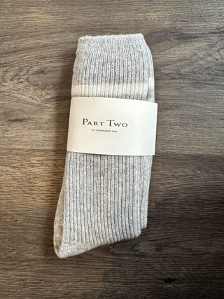 Dorin Wool and Cashmere Mix Socks by Part Two - Grey, Grey/Ecru Stripe, Oatmeal, Oatmeal/Red Stripe
