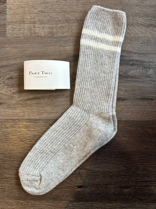 Dorin Wool and Cashmere Mix Socks by Part Two - Grey, Grey/Ecru Stripe, Oatmeal, Oatmeal/Red Stripe