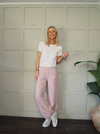 Ola Wide Leg, Linen Trousers with Front Pockets &amp; Trim Detail - 9 Colours
