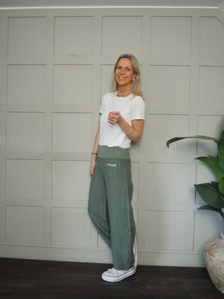Ola Wide Leg, Linen Trousers with Front Pockets &amp; Trim Detail - 9 Colours