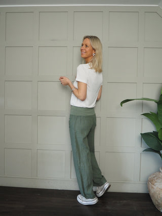 Ola Wide Leg, Linen Trousers with Front Pockets &amp; Trim Detail - 9 Colours