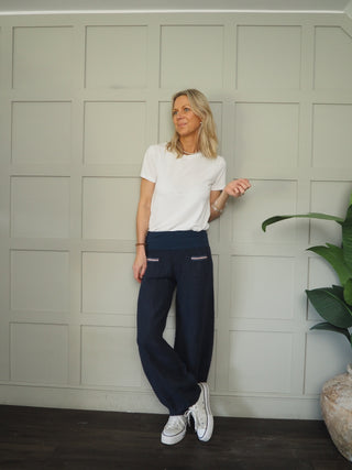 Ola Wide Leg, Linen Trousers with Front Pockets &amp; Trim Detail - 9 Colours