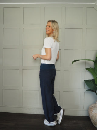 Ola Wide Leg, Linen Trousers with Front Pockets &amp; Trim Detail - 9 Colours